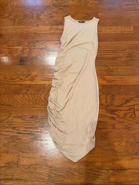 Beige Ruched Midi Dress